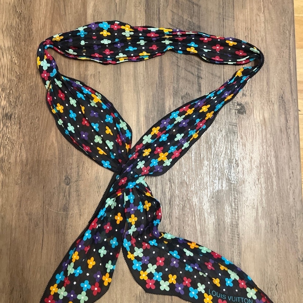 Black multicolor Louis Vuitton silk scarf